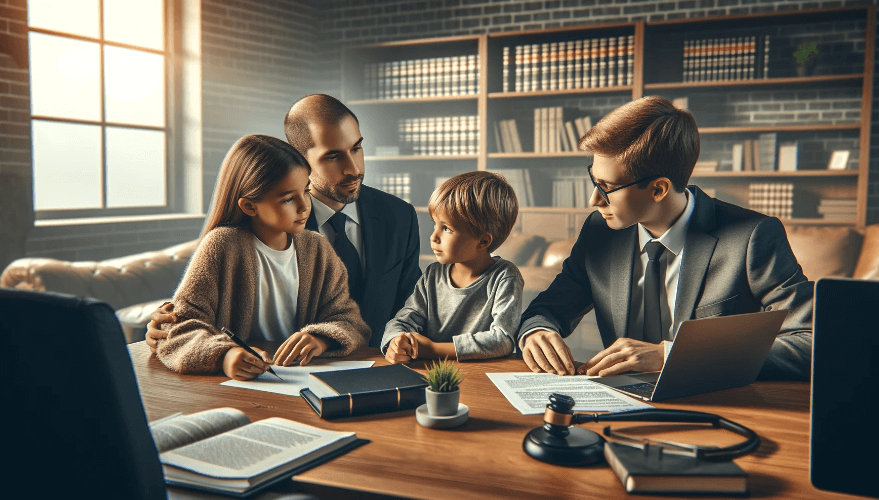 a parent and child meeting with a lawyer about child support (1)